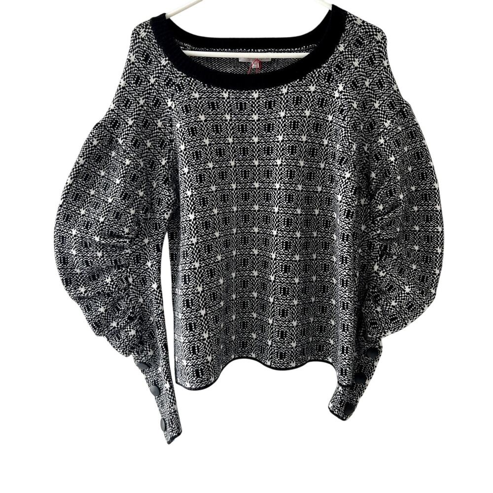 Solitaire Black White Boho Soft Sweater Medium New With Tags